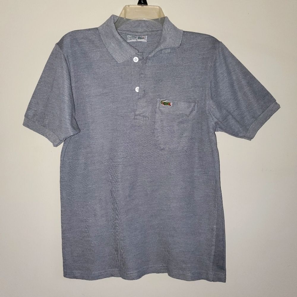Lacoste Vintage 90s Embroidery Small Logo Gray Pique Polo Shirt FRANCE